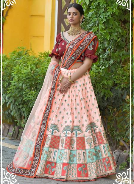 Peach Colour PEAFOWL PEAFOWL VOL 77 Heavy Designer Wedding Wear Silk With Resham Zari Dori Work Stylish Lehenga Choli Collection 1144